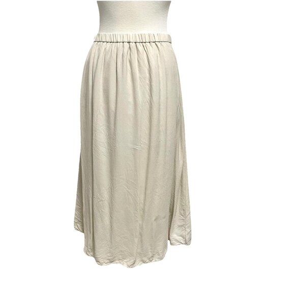 Eileen Fisher 100% Silk A-Line Faux Wrap Pull-On Midi Skirt Cream size XS - Picture 5 of 7